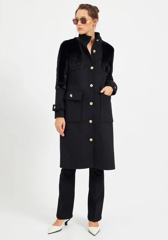 Setre Military Inspired Long Coat, Black