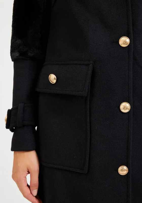 Setre Military Inspired Long Coat, Black