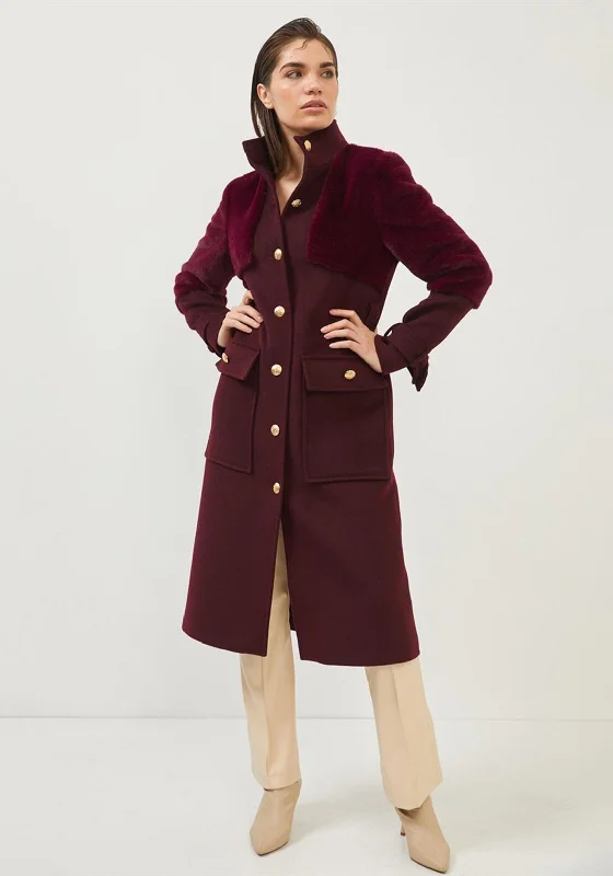 Setre Military Inspired Long Coat, Burgundy