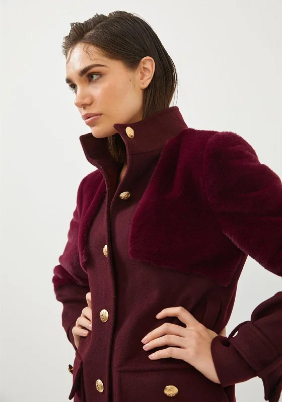 Setre Military Inspired Long Coat, Burgundy