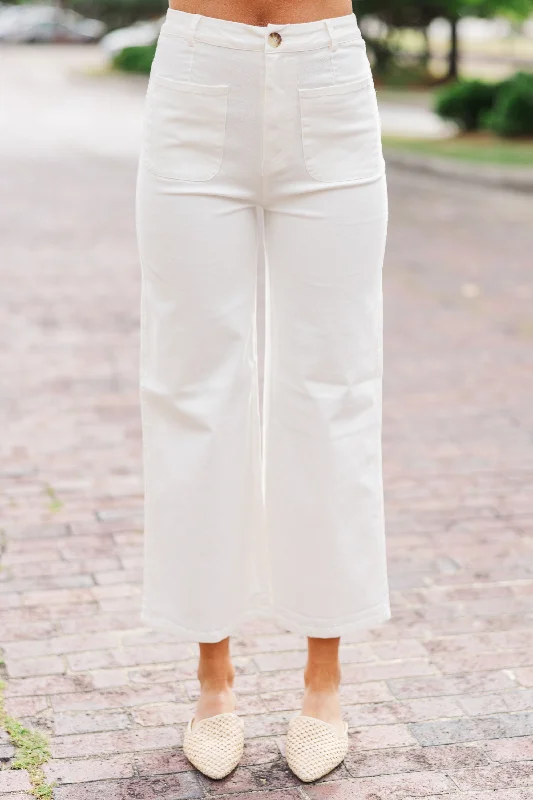 Talk Later Ivory White Wide Leg Pants