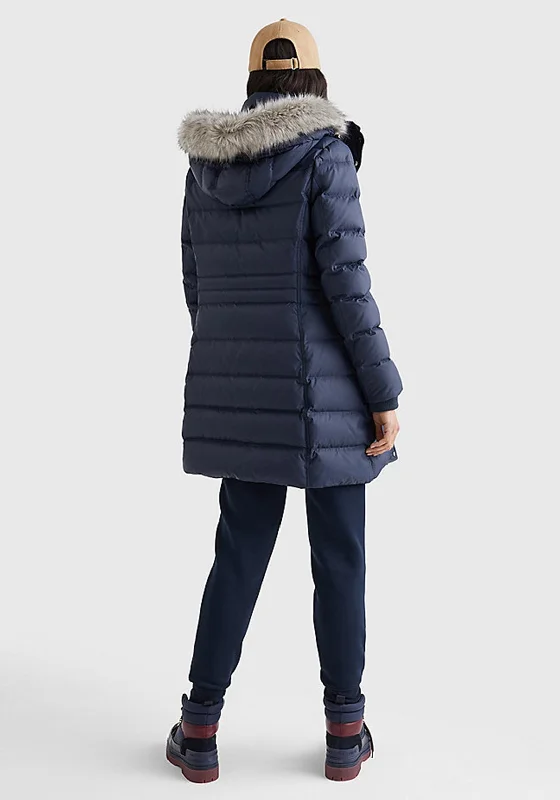 Tommy Hilfiger Womens Down Filled Long Coat, Navy