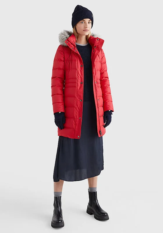 Tommy Hilfiger Womens Down Filled Long Coat, Red