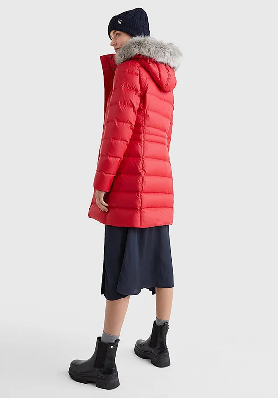 Tommy Hilfiger Womens Down Filled Long Coat, Red