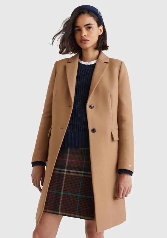 Tommy Hilfiger Womens Classic Wool Blend Coat, Camel