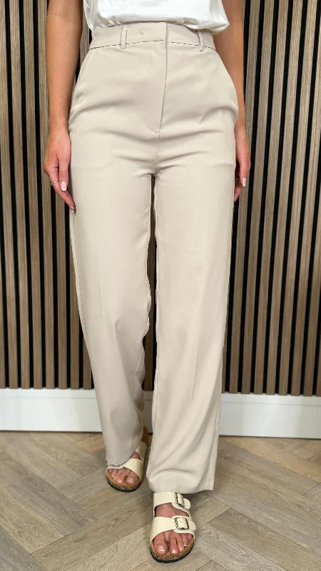 Tressie Beige Straight Leg Trousers