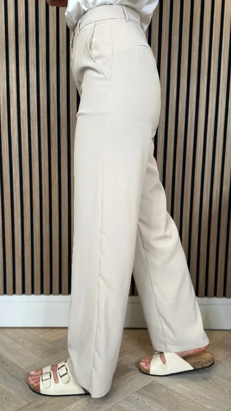 Tressie Beige Straight Leg Trousers