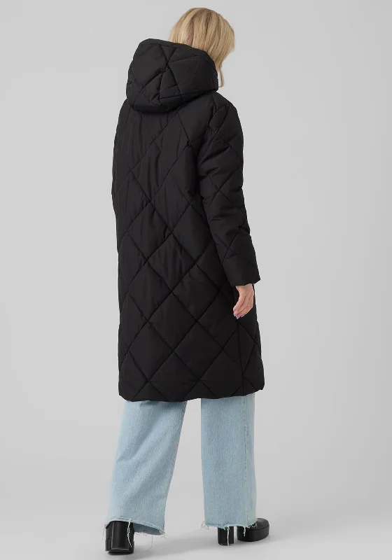 Vero Moda Adela Long Quilted Oversized Coat, Black