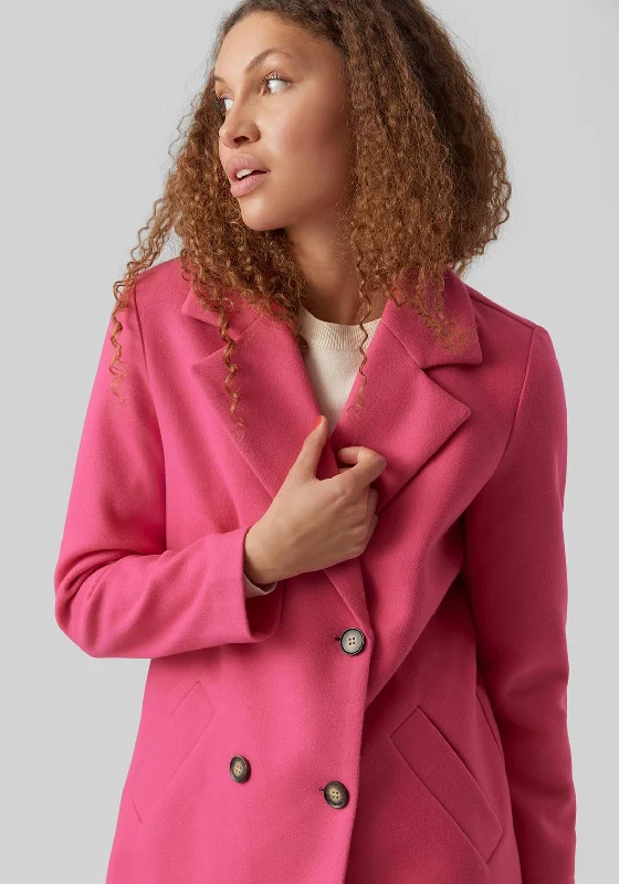 Vero Moda Double Breasted Coat, Pink Yarrow