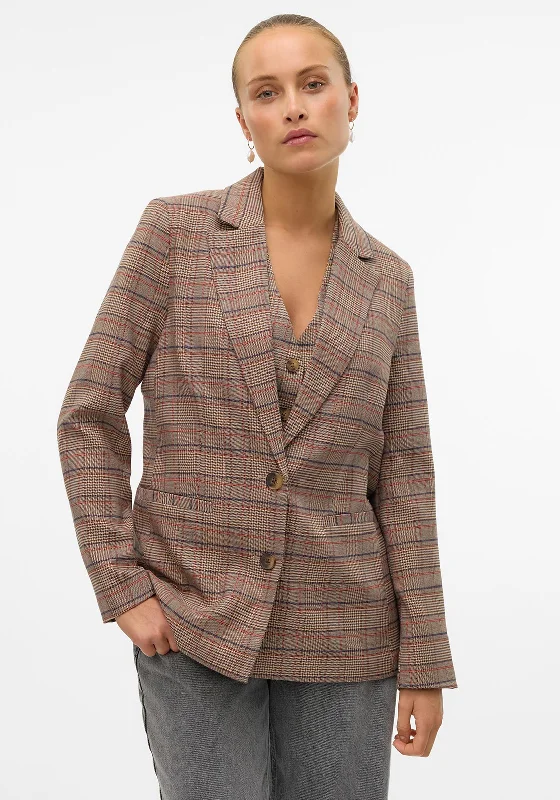 Vero Moda Ellie Check Loose Blazer, Brown