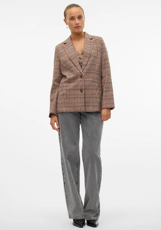 Vero Moda Ellie Check Loose Blazer, Brown