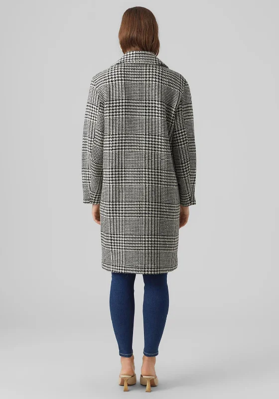 Vero Moda Hanna Houndstooth Long Wool Coat, Black