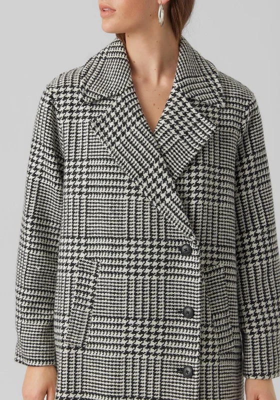 Vero Moda Hanna Houndstooth Long Wool Coat, Black