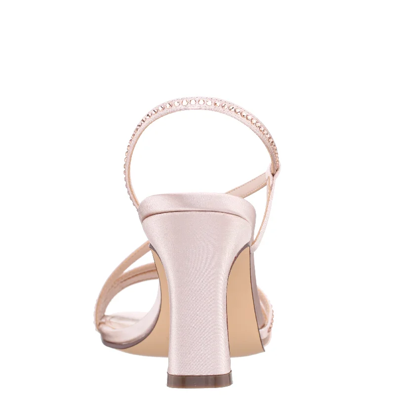 ABBI-Womens Pearl Rose Satin & Crystal Slingback Mid-Heel Sandal