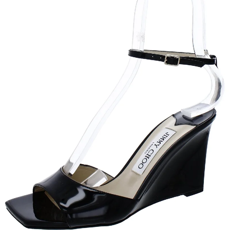 Brien 85 Womens Patent Leather Ankle Strap Wedge Sandals