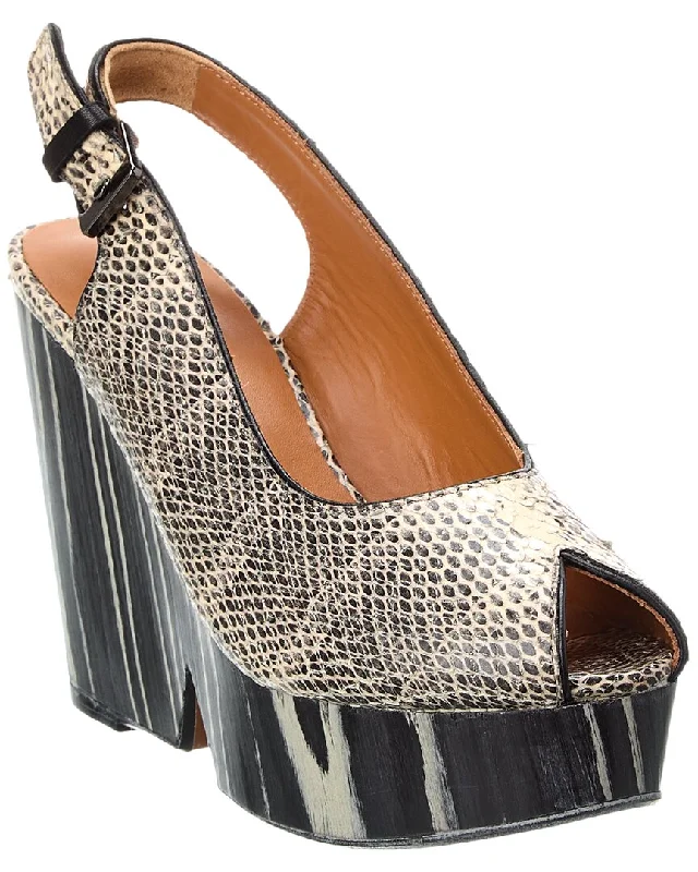 Clergerie Dylan Snake-Embossed Leather Slingback Sandal