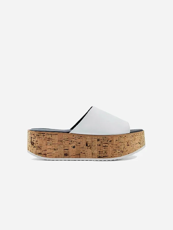 Geigi Grape Leather Cork Platform Vegan Sandals | White