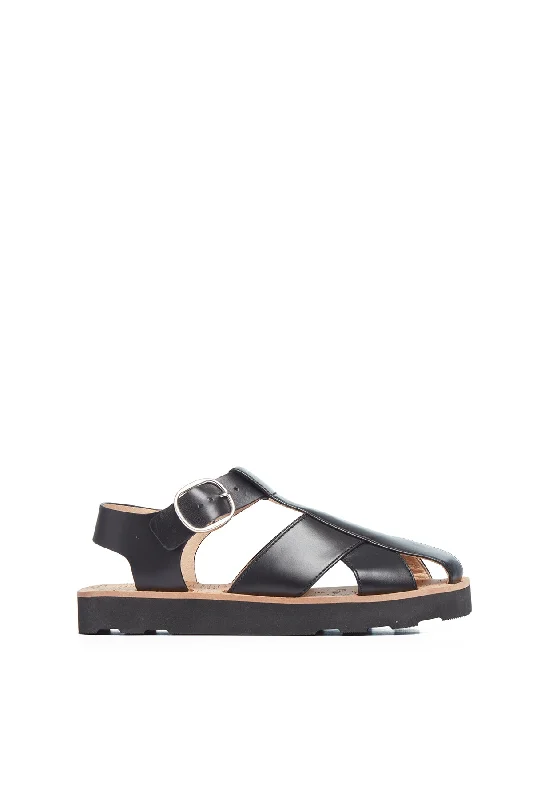 Horatio Flat Sandal in Black Nappa Leather