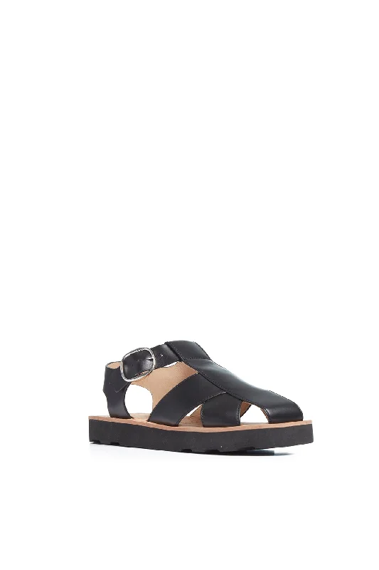 Horatio Flat Sandal in Black Nappa Leather