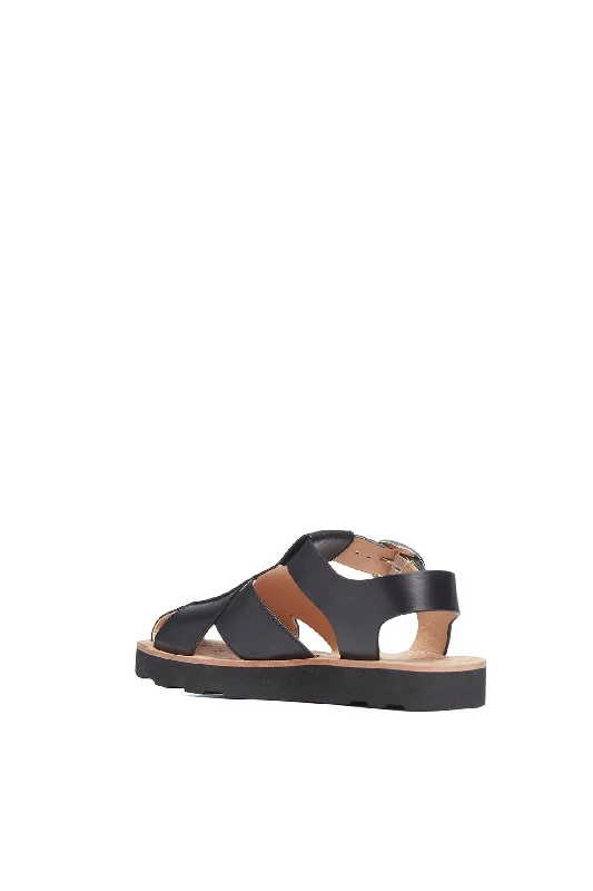 Horatio Flat Sandal in Black Nappa Leather