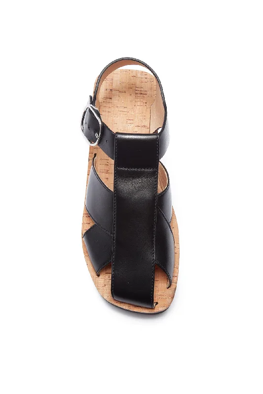 Horatio Flat Sandal in Black Nappa Leather