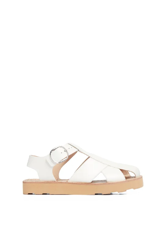 Horatio Flat Sandal in Cream Nappa Leather