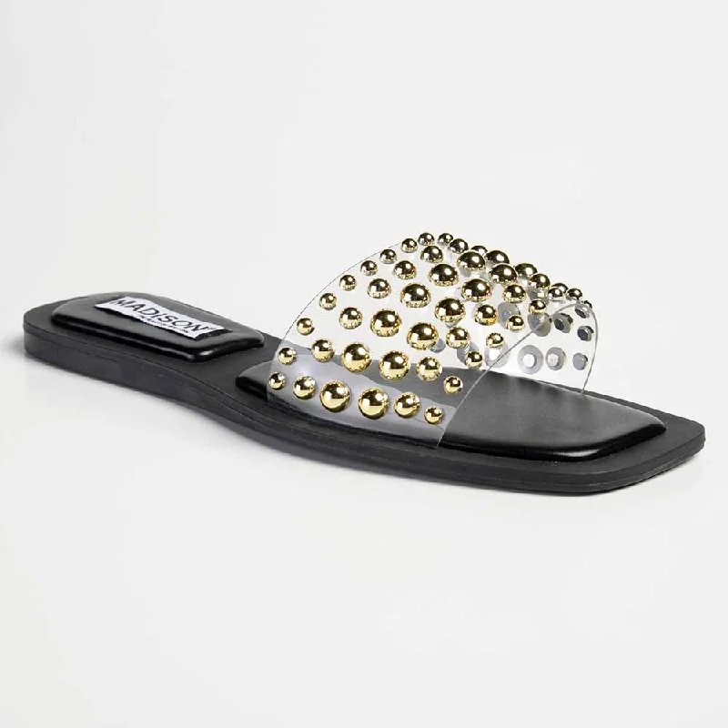 Madison Janine Studded Push In Mule - Clear / Black