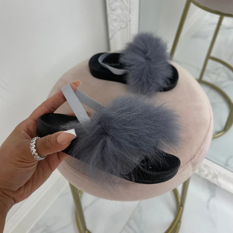 Baby Celine- Grey Faux Fur Sliders