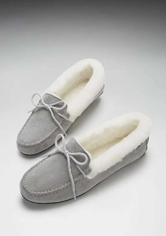 Women's slippers, sheepskin, dove grey suede