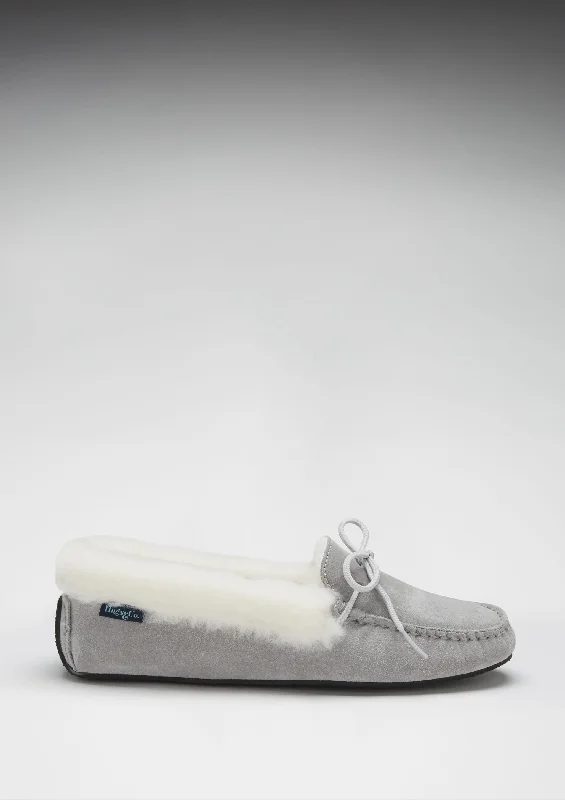 Women's slippers, sheepskin, dove grey suede