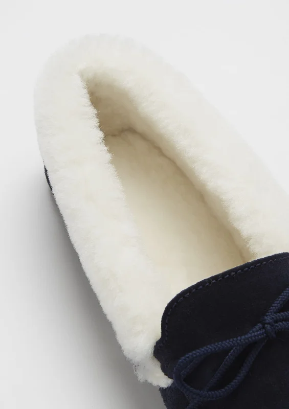 Women's slippers, sheepskin, navy blue suede