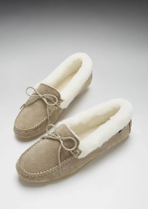 Women's slippers, sheepskin, taupe suede